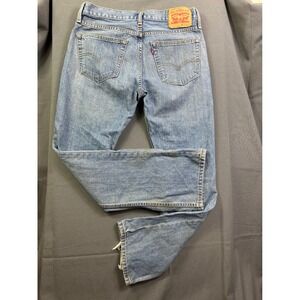 Levis 527 Slim Bootcut Jeans Mens 32x30 Light Wash Denim Blue Distressed 00527